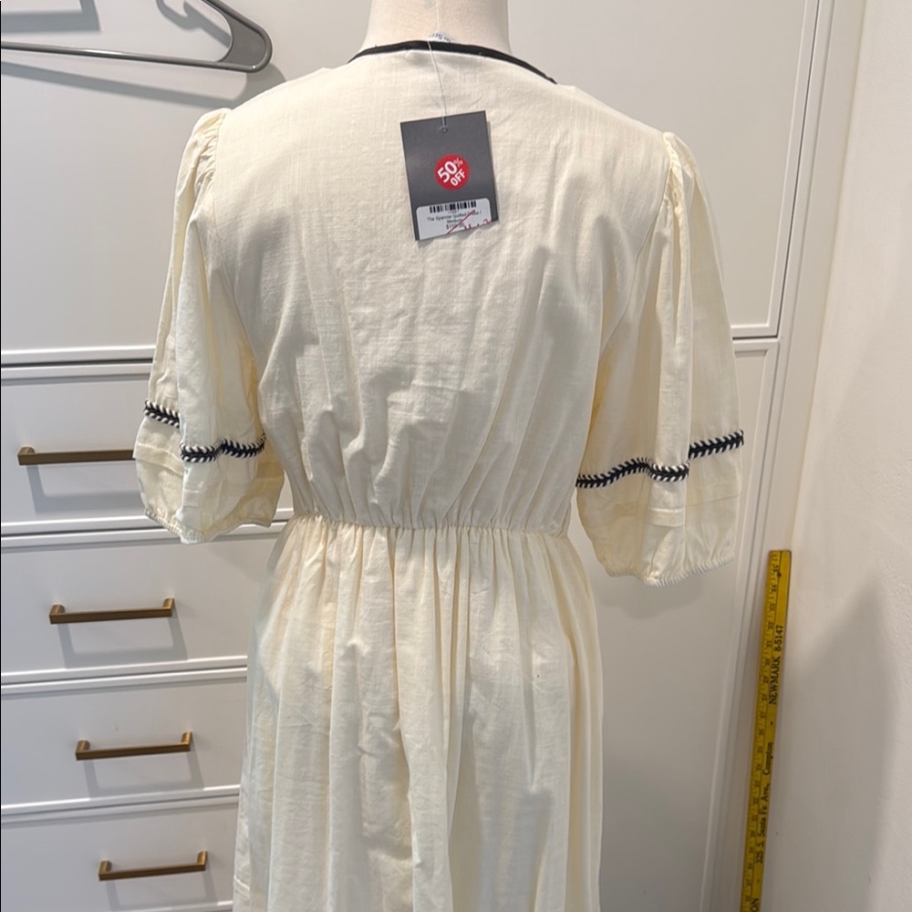 Boho Cream Dress with green Accents - Picture 4 of 6